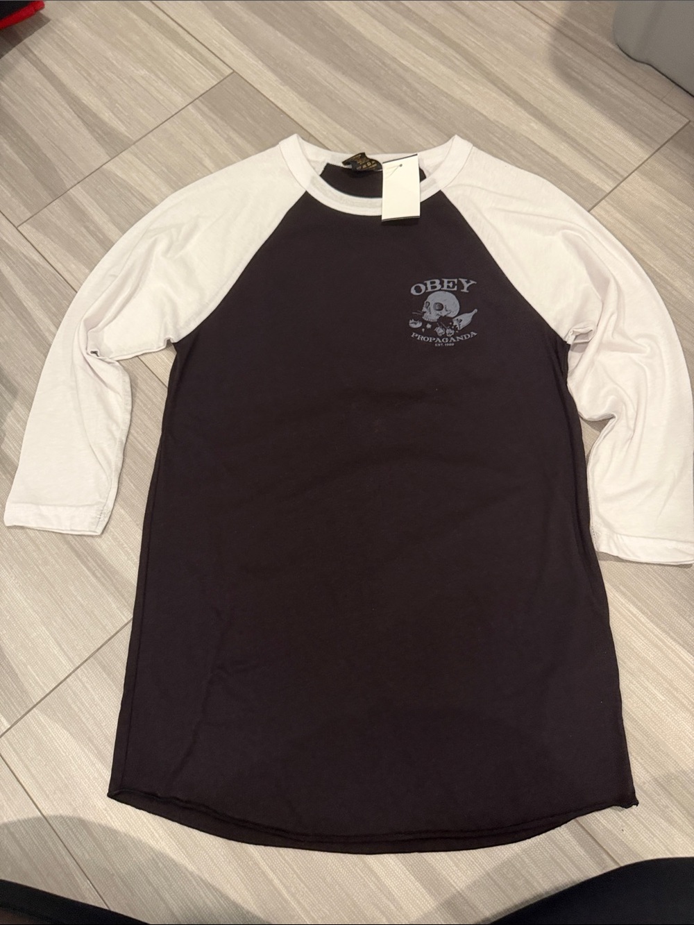 Obey Black Body White Raglan Baseball Tee